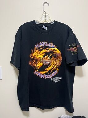 Harley-Davidson Black Short Sleeve Tee with Eagle & Wolf Flame Graphic